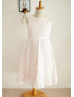 Ivory Lace Pink Lining Boho Flower Girl Dress